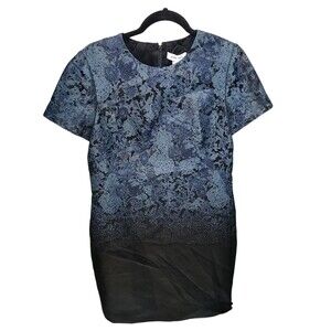Pamella Roland Womens Sz 12 Blue Black Floral Short Sleeve Ombre Cocktail Dress